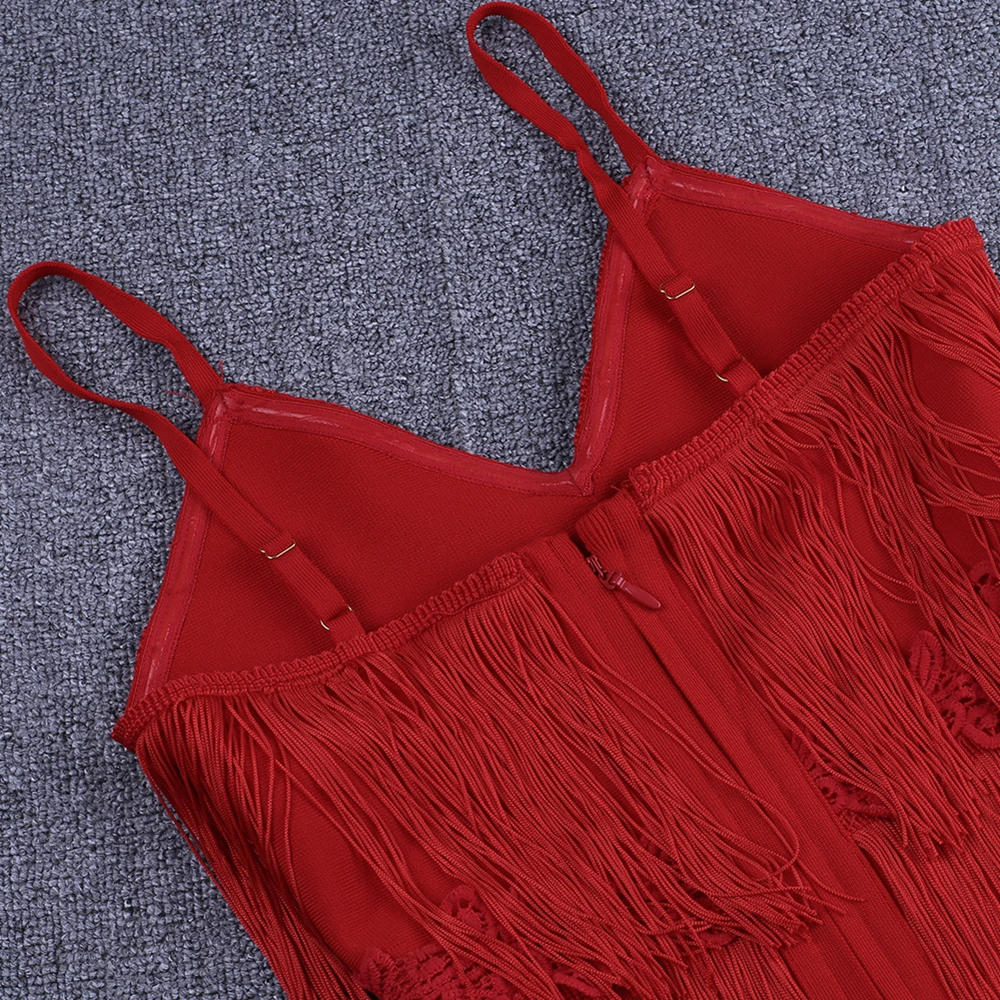 Ocstrade с кисточками красное Бандажное платье дизайнер Подиум женское элегантное Бандажное платье бодикон Vestidos вечерние платья для ночного клуба