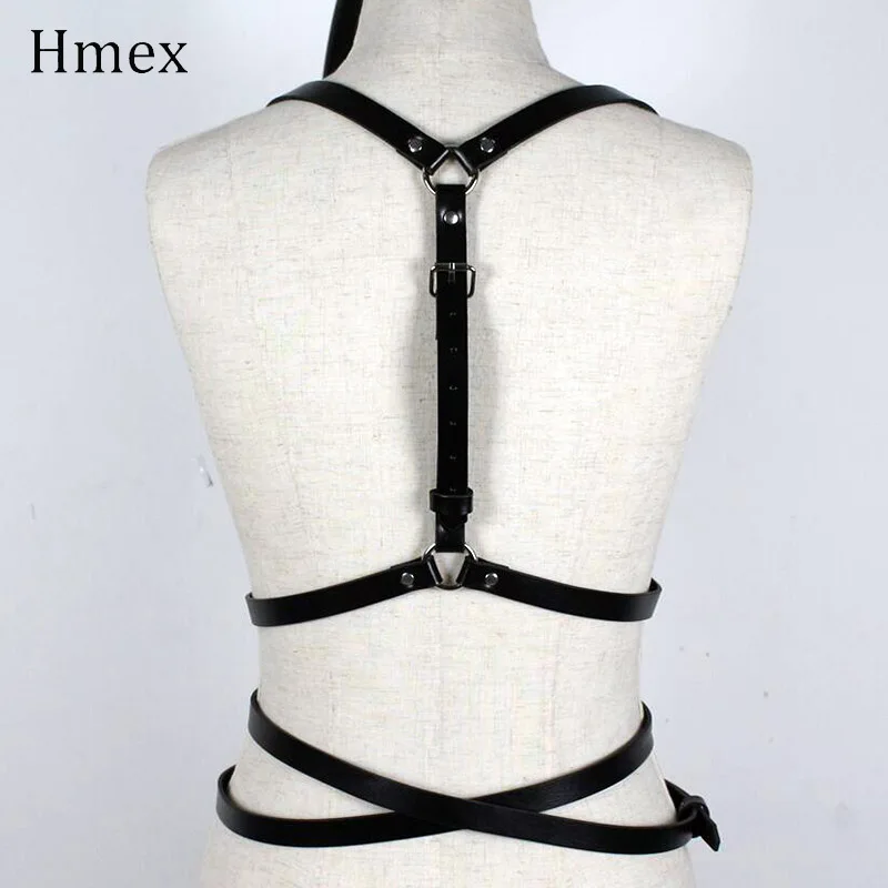 Punk Rave Women Sexy Leather Harness Straps Body Bondage Cage Sculpting Leather Waist Belt Chest Belts Slim Body Suspenders Belt
