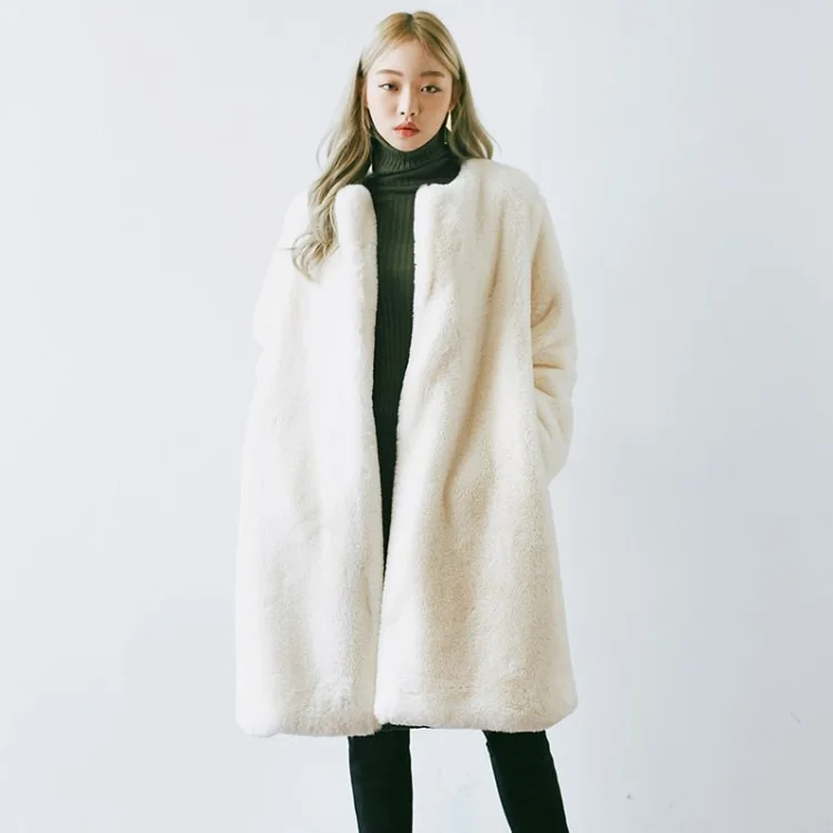 

Winter Fashion New High Quality Imitation Faux Rabbit Fur Coat Long Fur Coat Female Loose Thick Warm Mink Fur Teddy Coat