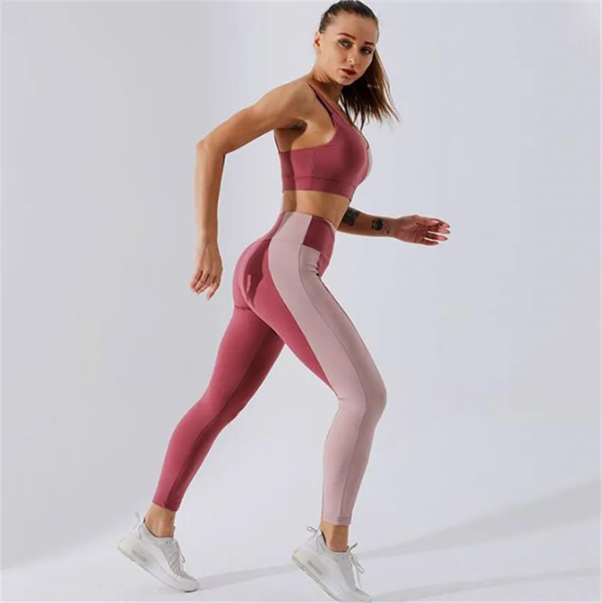 CB23 red Комплект для йоги, спортивный костюм, женская спортивная одежда, одежда для спортзала, фитнеса, 2 предмета, спортивный бюстгальтер, бархатный лоскутный спортивный костюм - Цвет: CB23 red