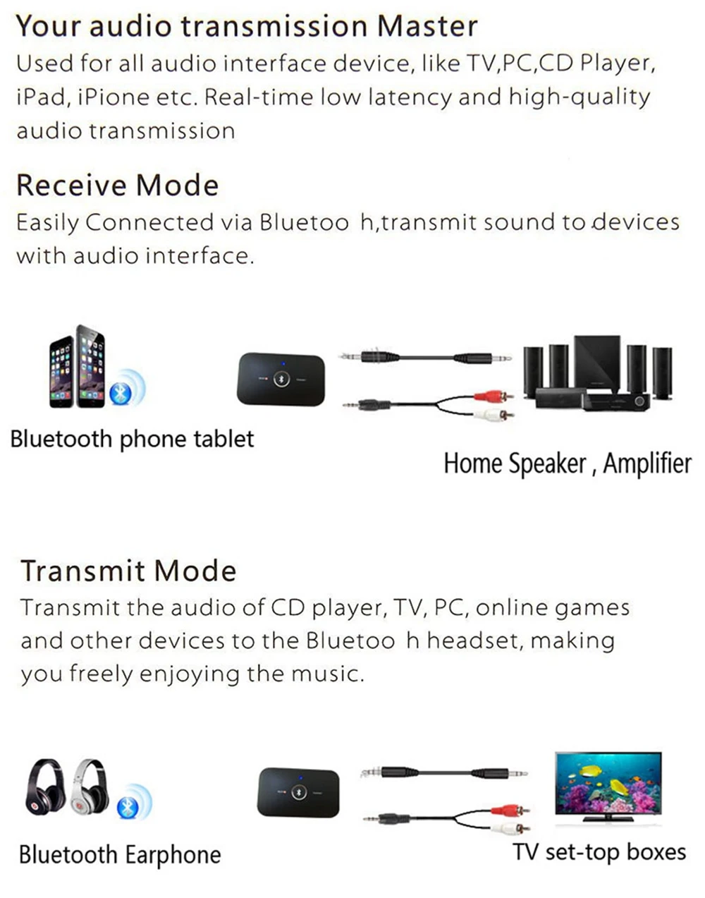 2в1 беспроводной Bluetooth приемник передатчик Bluetooth 4,1 A2DP аудио RCA до 3,5 мм Aux адаптер для ПК смартфона