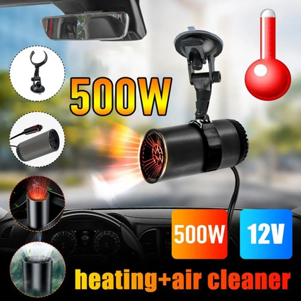 

Mini Portable 12V 500W Car Heater with Air Purifier Cooling Fan Windscreen Defogging Air Heater for Motorhome Trailer, Trucks