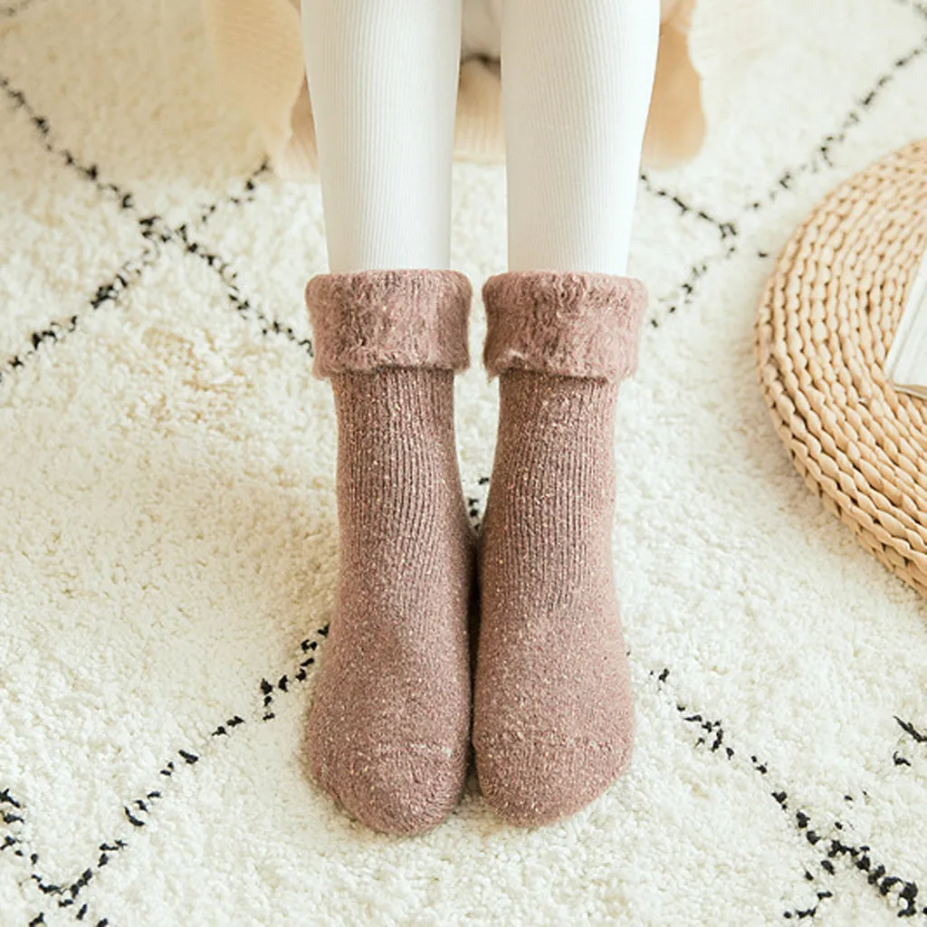 Зимние теплые женские утепленные шерстяные кашемировые зимние носки бесшовное бархатное сапоги домашние носки средней длины хлопок