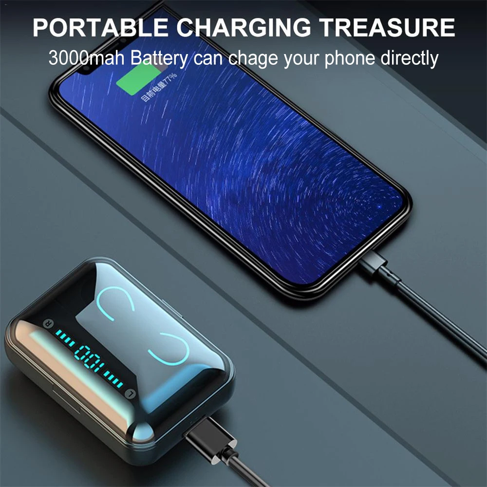 New F9 5 TWS Wireless Bluetooth 5 0 Earphone Sport Waterproof Headphone 8D Stereo Mini In ear Earbuds Handfree with Phone Holder