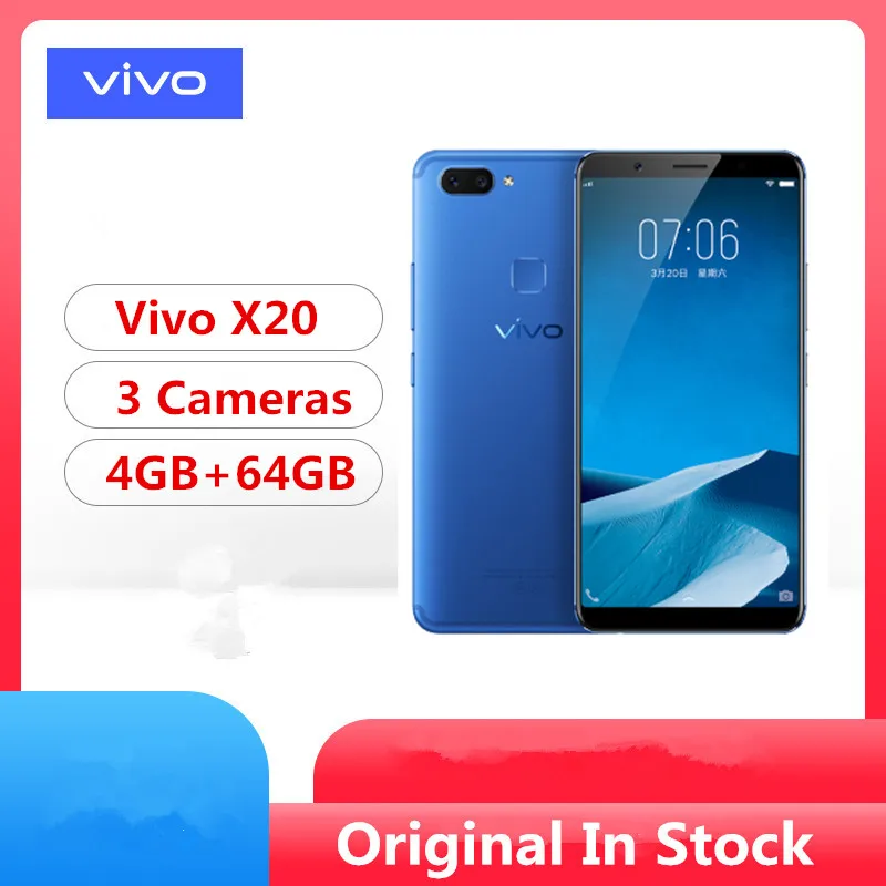 Глобальная прошивка Vivo X20 Celluar телефон Snapdragon 660 Android 7,1 6,0" 2340x1080 4 Гб ram 64 Гб rom 12.0MP Распознавание отпечатков пальцев лица