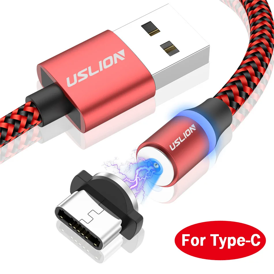 USLION Магнитный usb кабель для зарядки Micro type C для iPhone 11 Pro Max Быстрый магнит шнур для мобильного телефона для samsung S10 S9 S8 A50 - Цвет: Red for Type C