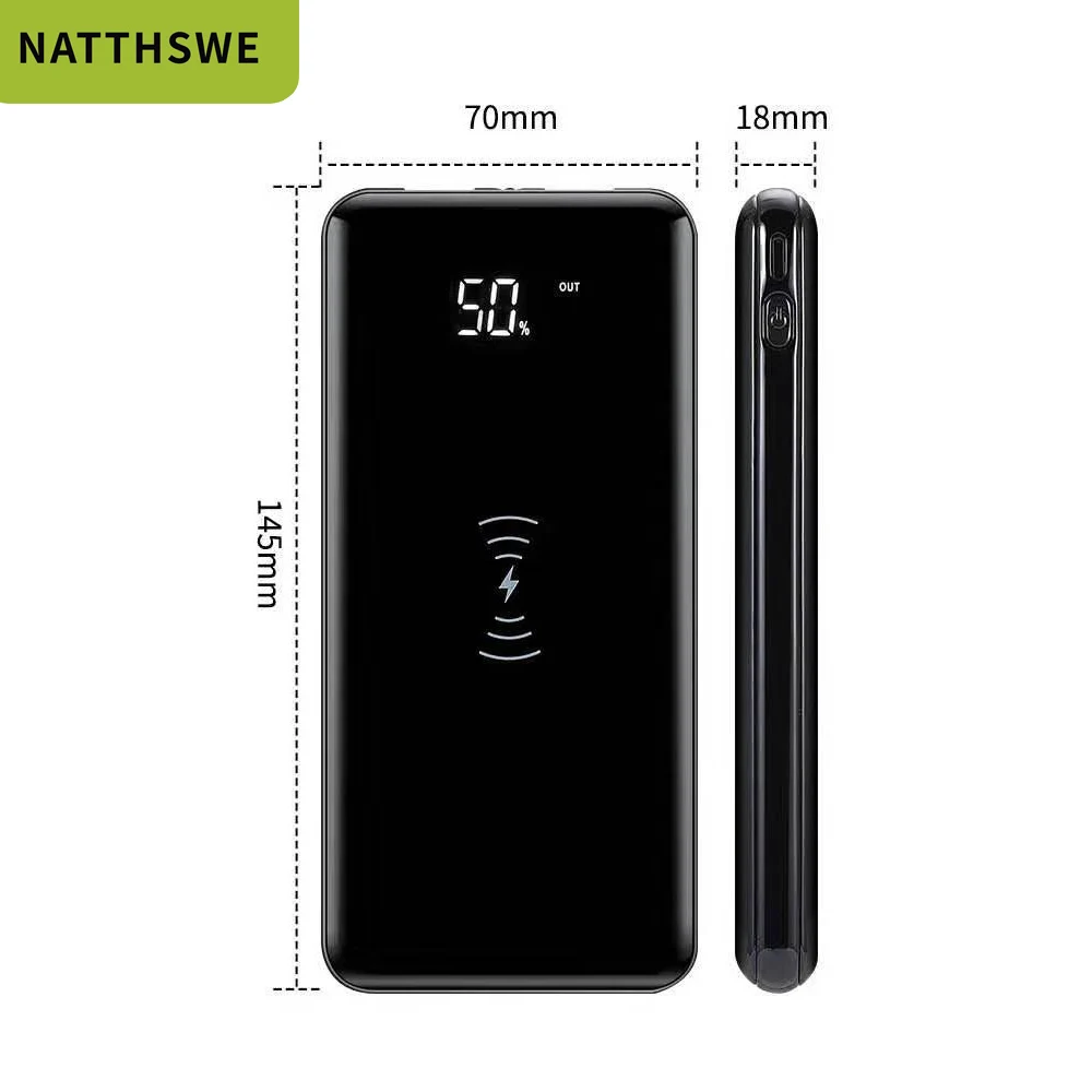 NATTHSWE ультра-тонкий 20000 мАч беспроводной chariging mobile power bank портативный внешний аккумулятор цифровой дисплей банк полимер
