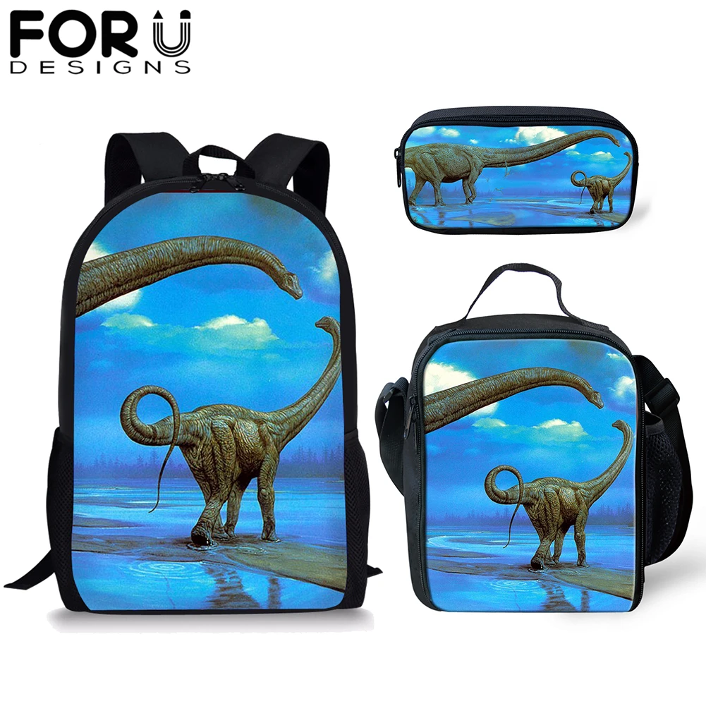 FORUDESIGNS/школьная сумка-рюкзак с рисунком динозавра из мультфильма/комплект из 3 предметов для мальчиков, детская черная сумка для книг, Студенческая сумка, рюкзак Mochila