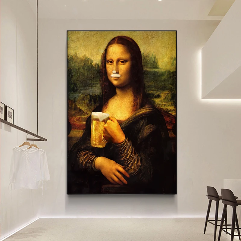 Забавные картины на холсте Mona Lisa пьющие пиво знаменитые плакаты и принты