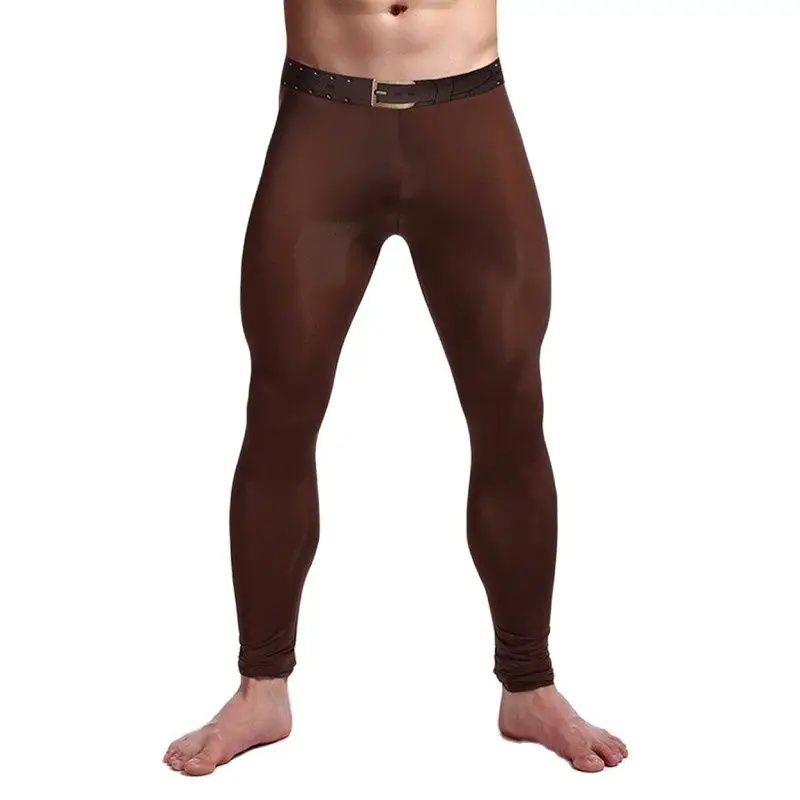Ice Silk Mens Legging Homme Sleepwear Long Johns See Through Ultra-Thin Men Sexy Underwear Bottom Trousers Home Lounge Man Pants 5