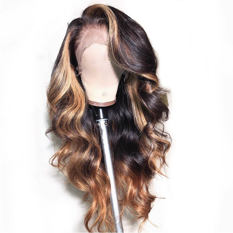 

Ombre Color Lace Front Human Hair Wigs Body Wave 180% Density Brazilian Remy Human Hair Pre-Plucked Hairline Bleach Knots 13*4