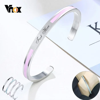 

Vnox Elegant Customized Bangle for Girls Stainless Steel Pink Blue Cuff Bracelet Personalized Name Words Women Sisters BFF Gift
