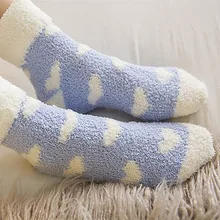 Модные женские носки с отворотами; мягкие носки-тапочки в стиле пэчворк для сна; теплые носки из плюша и флиса; Calcetines