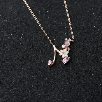 

Pink/Purple Cubic Zircon Alphabet Necklace Natural Shell Flower A-Z Letter Pendant Necklace Shinning 26 Initial Collares Jewelry