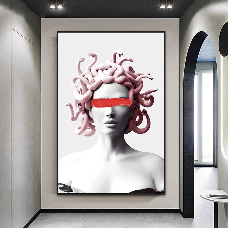 

Graffiti Wall Art Vaporwave Sculpture Of Medusa Canvas Posters Abstract Cover Face of Medusa Paintings On the Wall Art Pictures