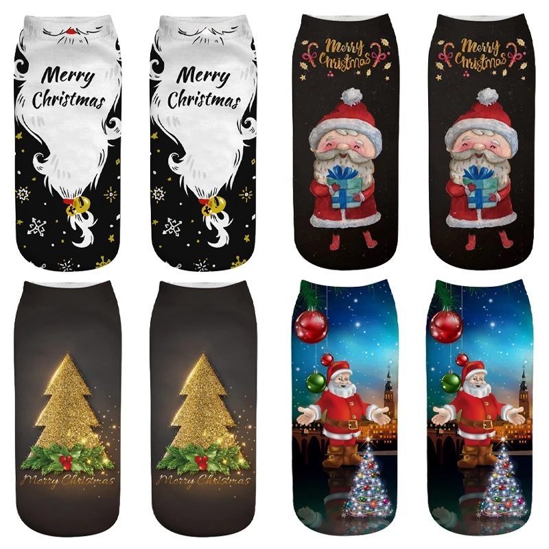 

New 3D Print Christmas Socks Unisex Cartoon Elk Snowman Santa Women Socks Low Cut Ankle Christmas Calcetines New Year Gift