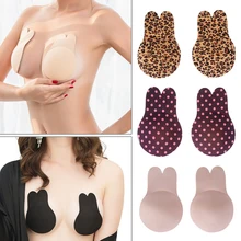 1 пара, женский милый невидимый бюстгальтер с кроличьими ушками, наклейки на грудь, дышащий био-силиконовый чехол для соски, анти-провисание, нагрудный коврик