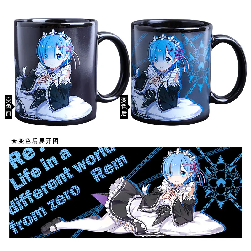 

Anime Re:zero Kara Hajimeru Isekai Seikatsu Rem Water Cup Mug Cup Discoloration Porcelain Cup Spoon + Cup lid Cosplay Gifts
