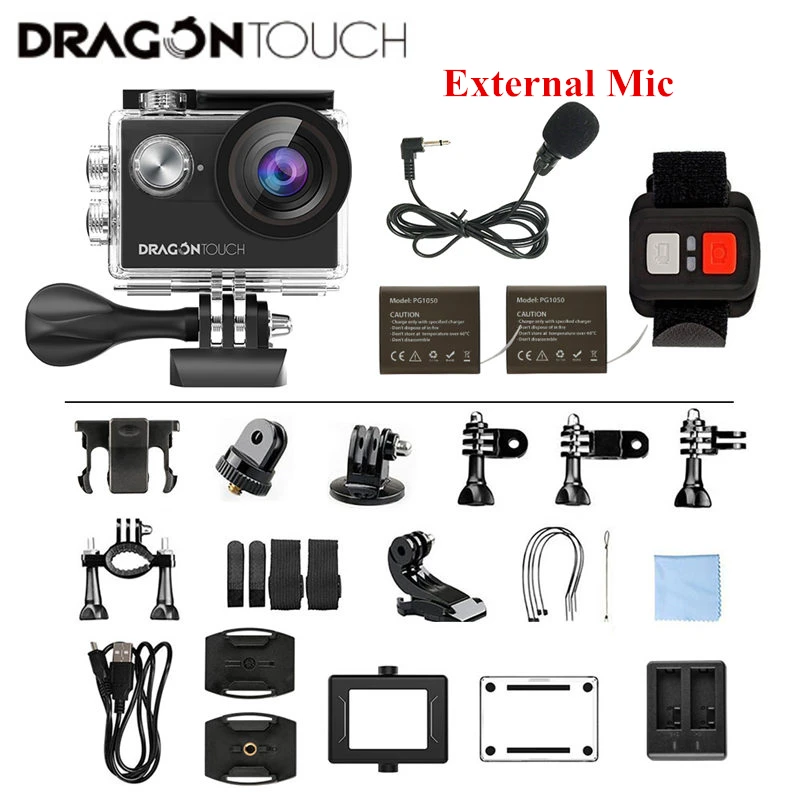  Dragon Touch 4K EIS Action Camera 16MP Vision 4 Support External Mic Underwater Camera Remote Contr