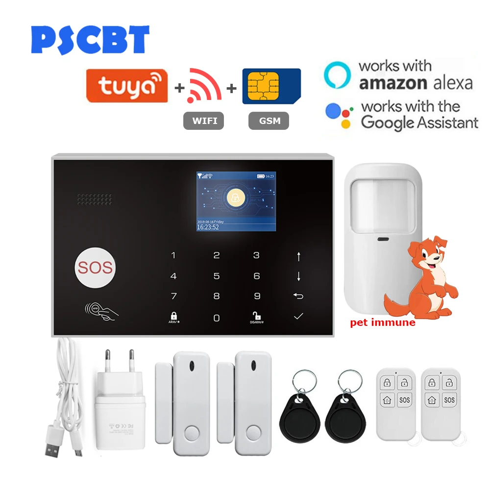 Set 2 Wifi GSM сигнализация Tuya беспроводная домашняя охранная сигнализация Голосовое управление через Alexa приложение Google Home дистанционное управление датчик двери окна - Цвет: Set 2