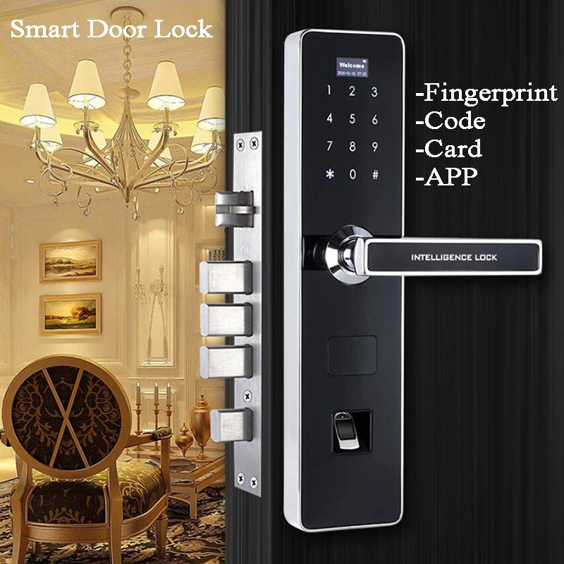

Smart Door Lock Fingerprint/Mechanical key/RFID Card/Remote control/App Handle Electronic Lock for Home/Apartment Gate opener