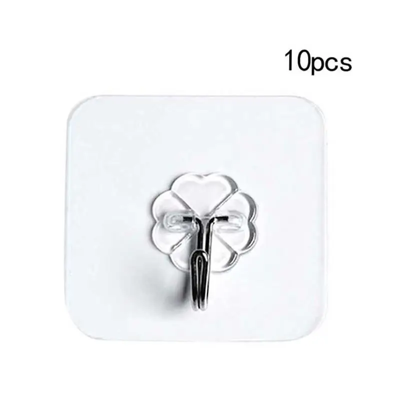 Gancho autoadhesivo de pared para puerta, sin costuras, transparente, fuerte, mopa, toalla, soporte de bolso, gancho, 10 Uds.
