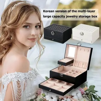 

Large Rings Jewelry Storage Box 2 Layer Earrings Necklace Display Case