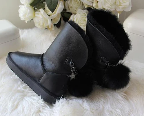 Женские зимние ботинки высокого качества; Натуральная овечья кожа и овечий мех; женские теплые шерстяные ботинки для холодной зимы - Цвет: shiny black