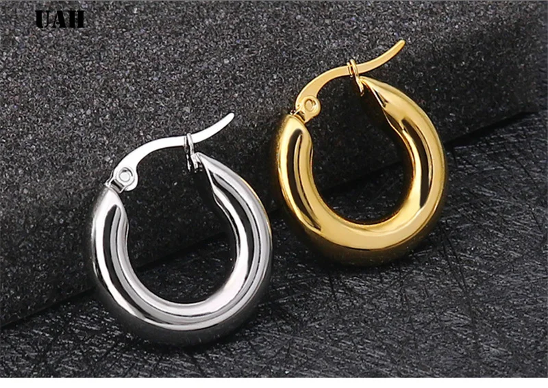 UAH Two-color Gold color Women Gift Sale Fashion Jewelry Stainless Steel Wives Round Fancy Hoop Earrings