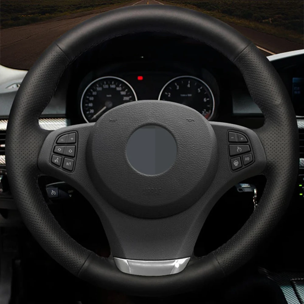 

Car Products DIY Black Genuine Leather Car Accessories Steering Wheel Cover For BMW X3 E83 2003-2010 X5 E53 2003 2004 2005 2006