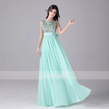 

A-Line Beteau Floor Length Chiffon Bridesmaid Dresses With Bow