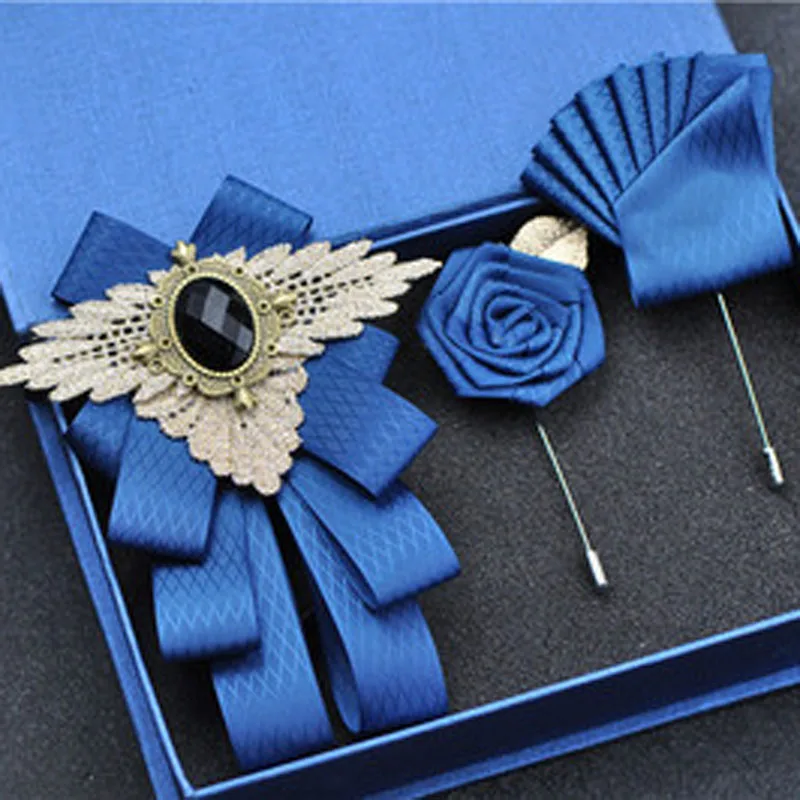 Корейская мода, новинка, ручная работа, мужской черный галстук-бабочка, британские стразы, галстук-бабочка, галстук-бабочка, жених, свадебная форма, карманное полотенце, квадратный набор - Цвет: Blue plaid set 2