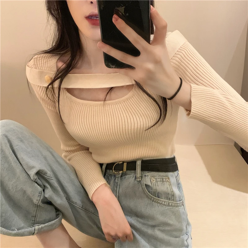 Moda feminina, женская одежда, на пуговицах, одноцветная, с круглым вырезом, повседневный стиль, осень, новинка, длинный рукав, футболки, женские топы, vetement femme, хит