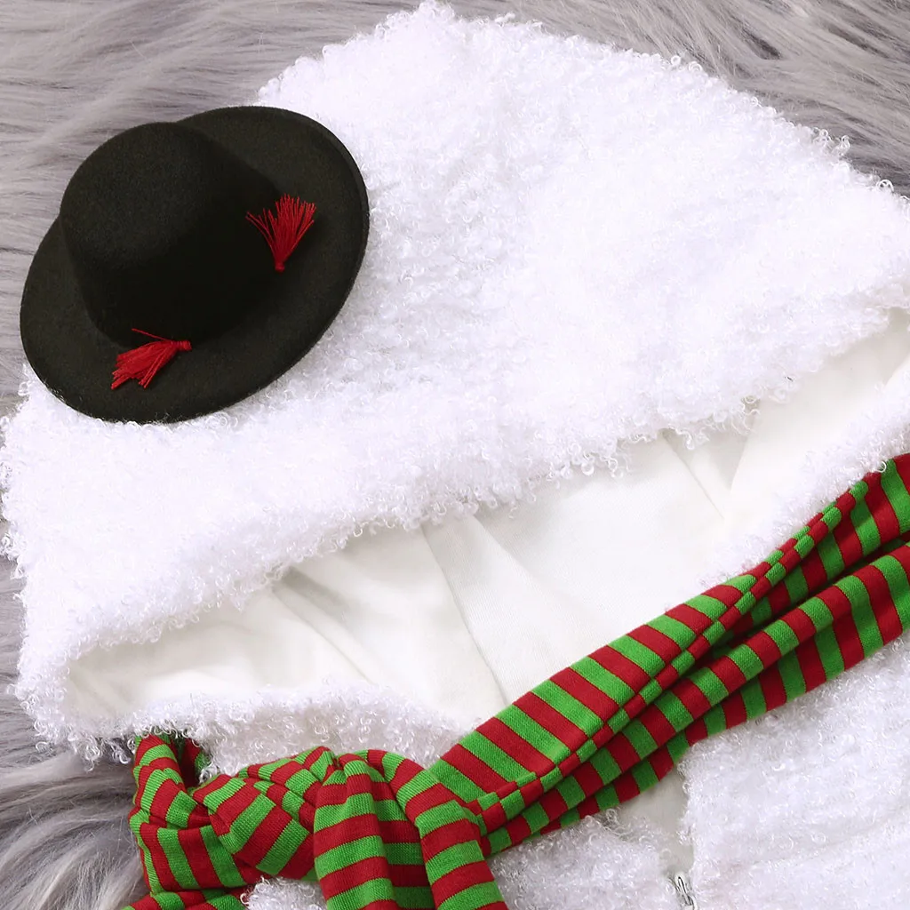 Рождественская одежда для малышей; одежда для малышей в стиле унисекс; Рождественский флисовый комбинезон со снеговиком; комплекты с шарфом; одежда для малышей