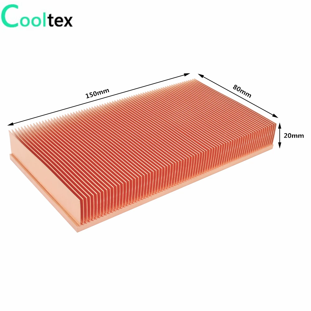 COOLTEX, 150x80x20 мм, Чистый медный радиатор, ребристый радиатор для электронного чипа, светодиодный Усилитель мощности, охлаждающий кулер