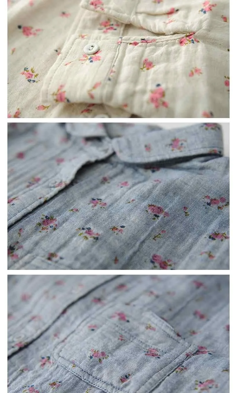 Solta de Manga Estampada de Algodão para Meninas com Gola Camisa Longa Feminina Blusa Peter Pan Mori 9 Moda Feminina