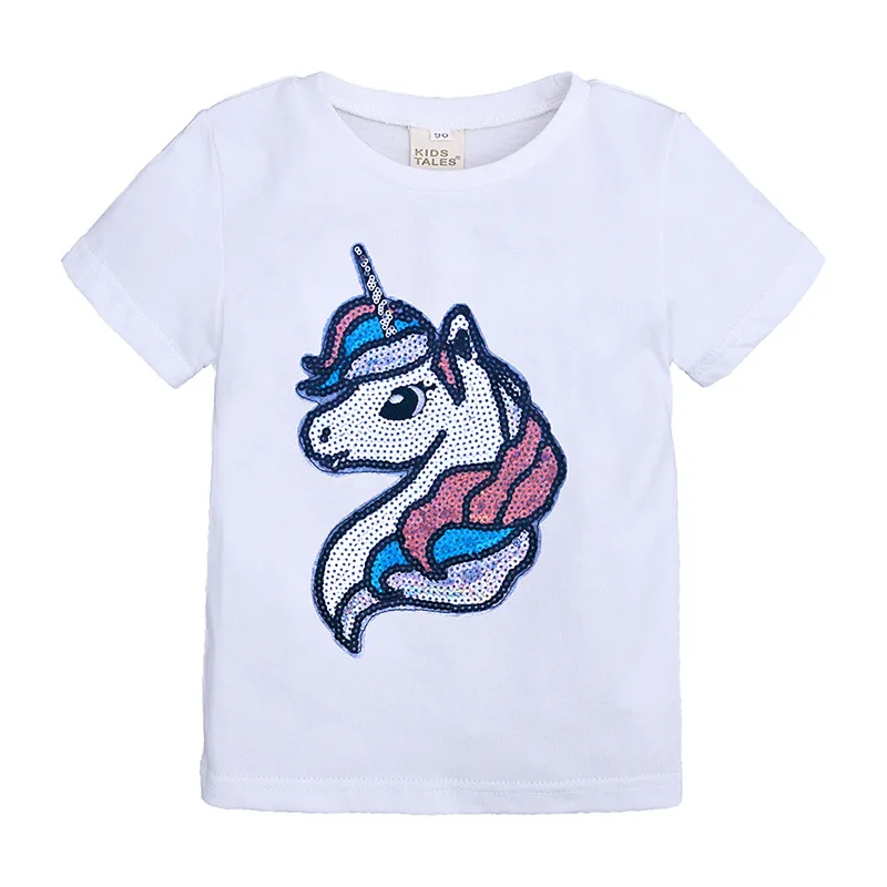 kids Sequins cotton T-shirt Boys and girls Half sleeve coat Tide fan Shirt Cartoon unicorn dinosaur summer The New