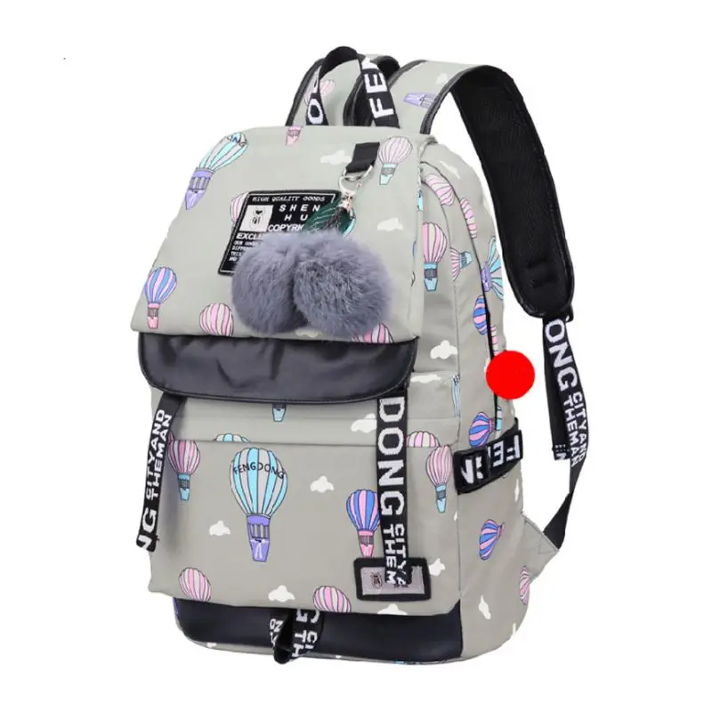 Women School Nylon Backpack with USB Port Travel Rucksack Laptop Casual Daypack Shoulder Bag 517D - Цвет: 4