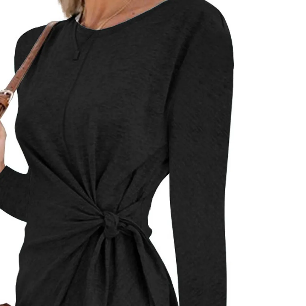 Платье Женское vestidos на Хэллоуин S-2XL de noche vestidos de платье Летнее женское с круглым вырезом однотонное платье с длинными рукавами с принтом Z4