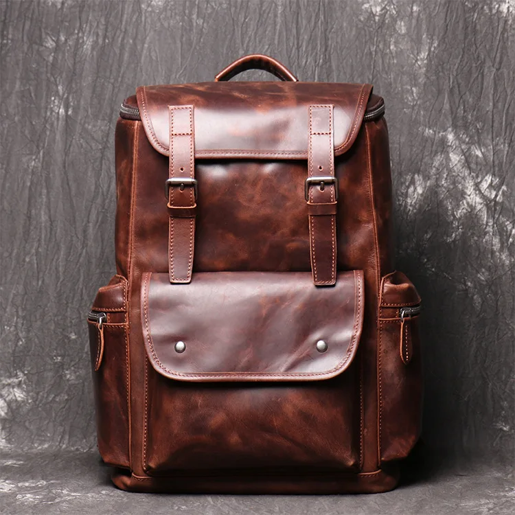 

Retro New Style Leather Men's Backpack Full-grain Leather Travel Bag Large Capacity Sports Fitness Female Backpack