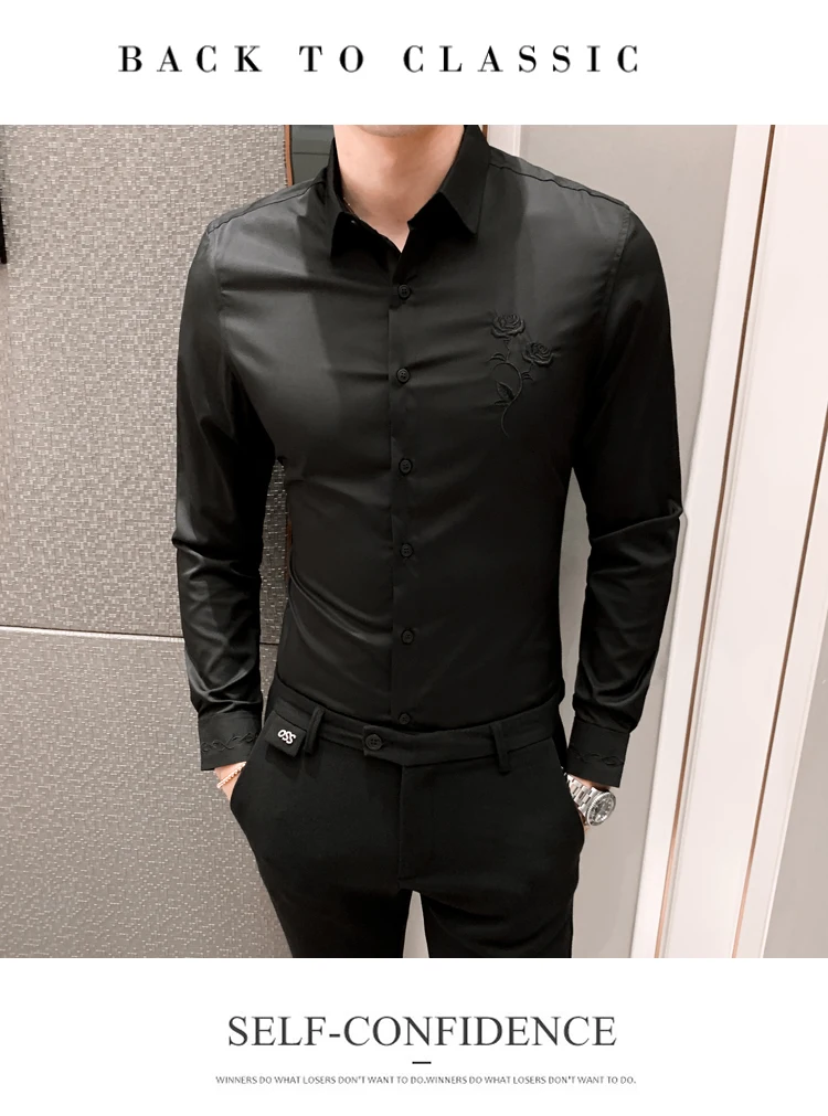 Camisa Masculina Новая Корейская мужская рубашка с вышивкой Kemeja Pria, приталенная Мужская рубашка с длинным рукавом, весна
