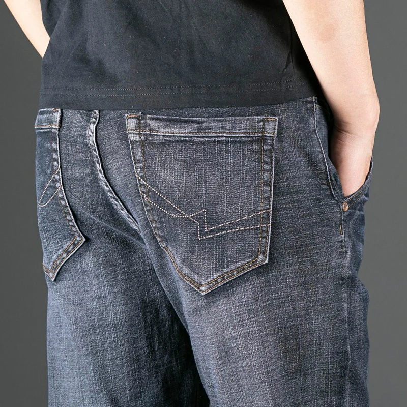Male Jeans Men Men'S Jean Homme Denim Baggy Pants Trousers Straight Biker Cargo Casual Tactical Military Many Multi-Pocket Black