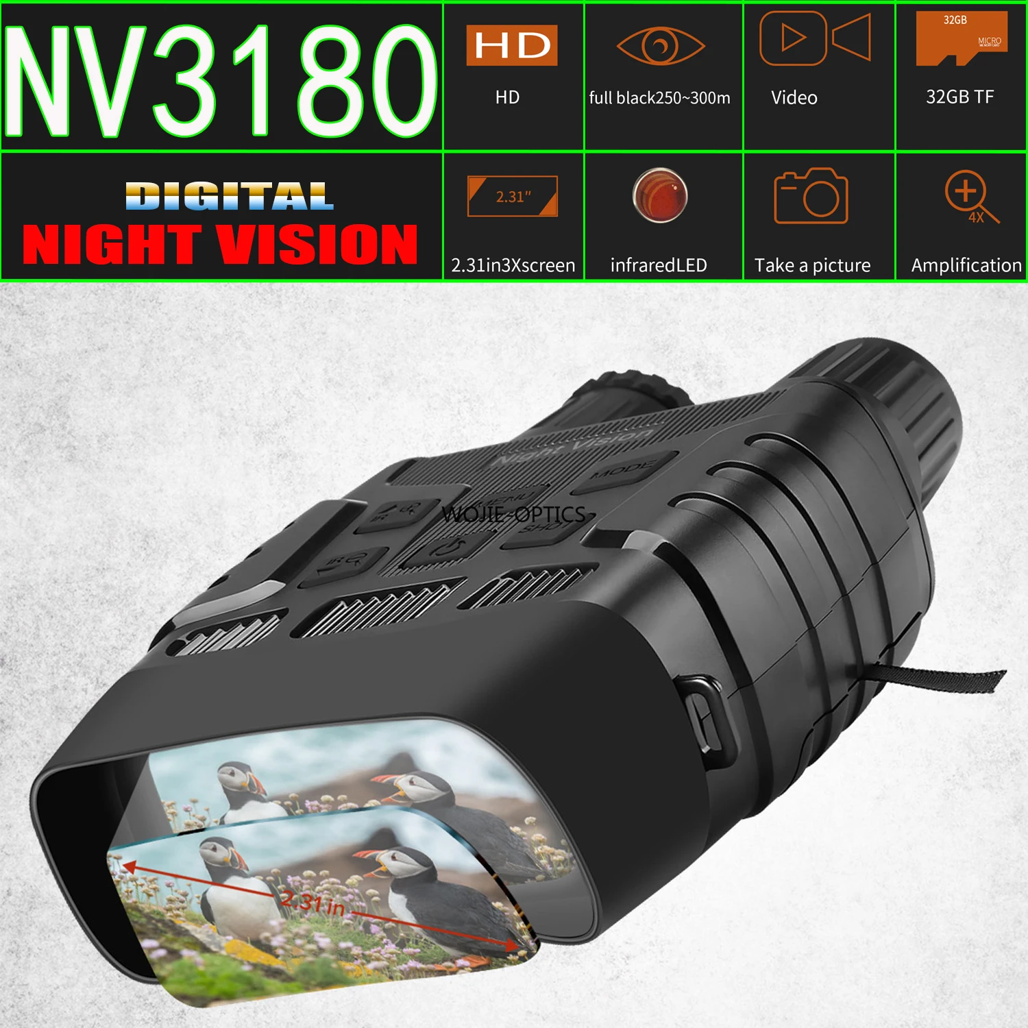 Цифровой бинокль ночного видения NV3180 IR LED Camorder 3X Zoom Mini Night Vision Device для тепловизора