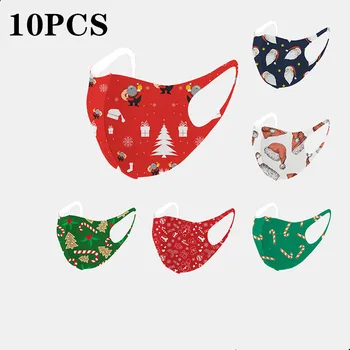 

10 PCS Christmas Party Mask For Adult Women And Men Reusable Colorful Silk Print Face Mask Fashionable Neutral Washable Mask
