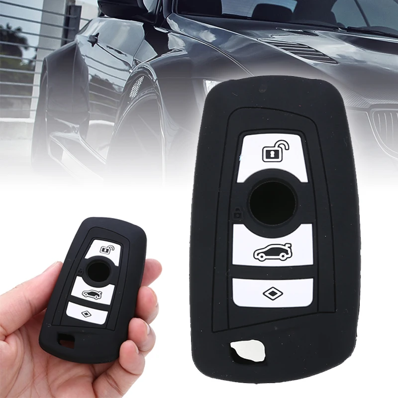 cheap Mayitr 1pc Black Silicone Remote Key Fob Case Cover Universal For BMW 1 2 3 5 7 Series F10 F20 F30