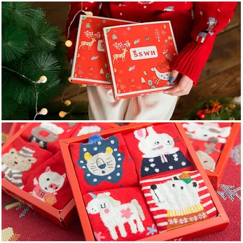 

OLE Women's cotton red Носки towel Chaussettes winter thick tube cute autumn and winter thick Christmas Calzini gift box