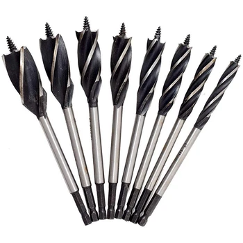 

8Pcs Woodworking Auger Drill Bit Sets Wood Boring Bits Long 4 Flute Cut Drilling Tool Wood Hole Cutter for Wood Door Lock