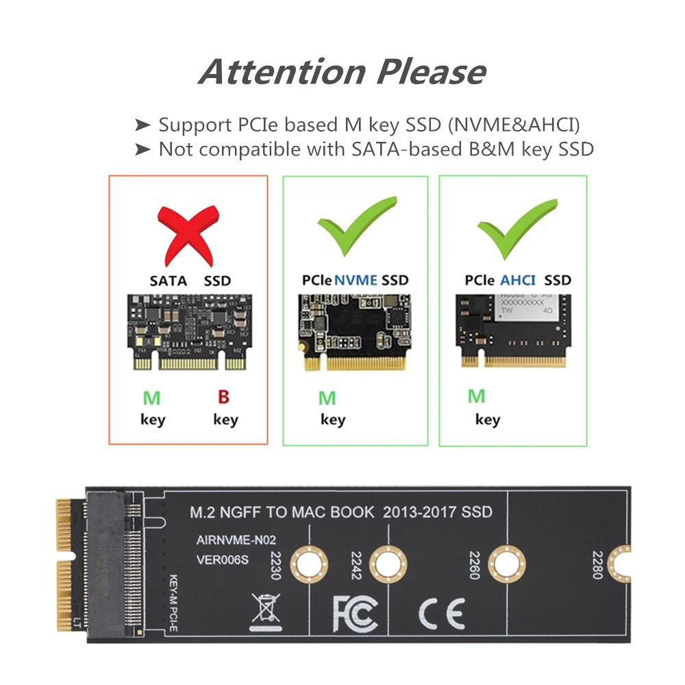 M.2 NVME SSD адаптер для MacBook Air Pro retina 2013- NVME/AHCI SSD обновленный комплект для A1465 A1466 A1398 A1502