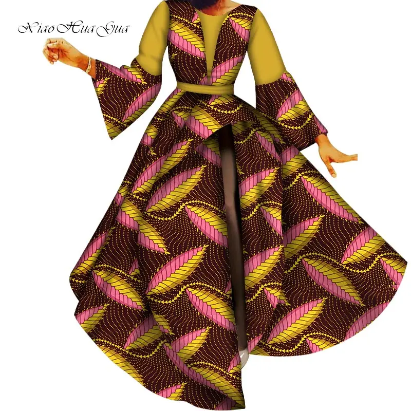 11 Fashion Patchwork Flare Sleeve Long Dress Bazin Riche African Print Dresses for Women Party Vestidos African Clothing WY5643 - Цвет: 11