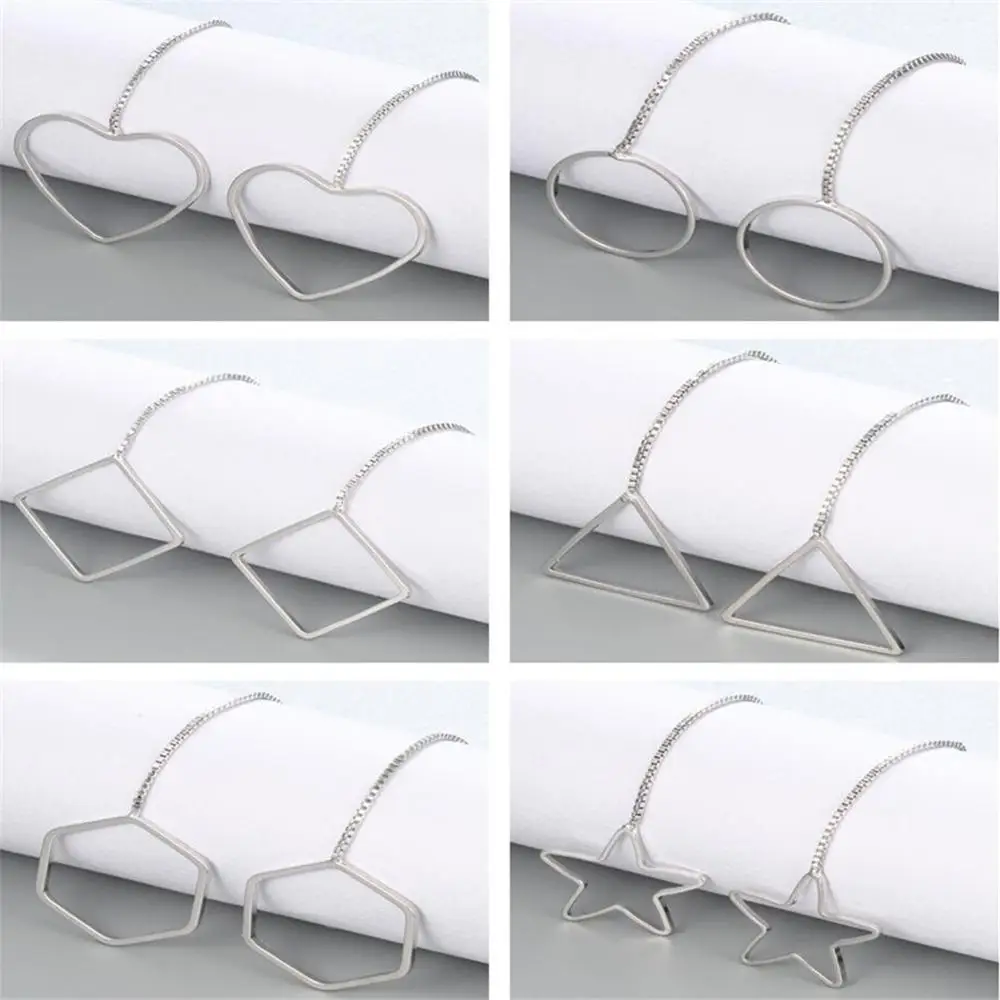 

QIAMNI Heart Round Square Triangle Star Polygon Drop Dangle Earring Wedding Gift Geometric Long Ear Line Chain Earring Jewelry